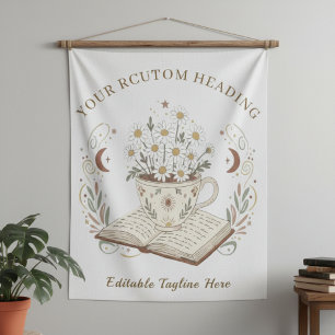 Whimsical Neutral Boho Teacup Flowers Design Tapestry