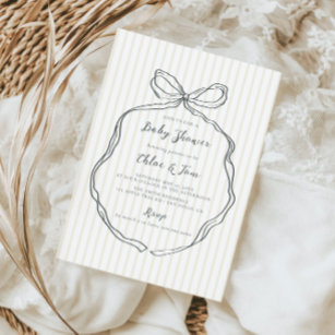 Whimsical Neutral Bow Baby Shower Invitation