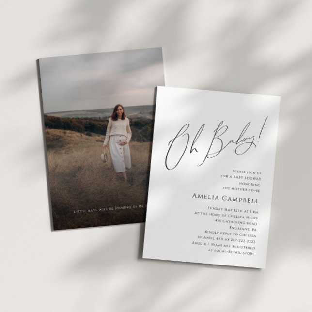 Whimsical Neutral Oh Baby! Photo Baby Shower  Invitation (Creator Uploaded)