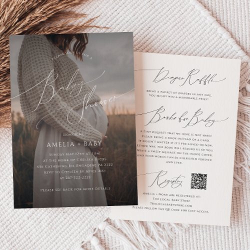 Whimsical Neutral  Photo All in One Baby Shower Invitation