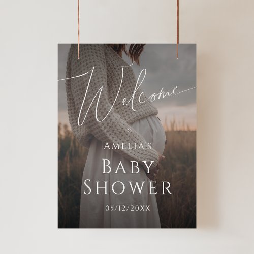 Whimsical Neutral Photo Welcome Baby Shower Sign