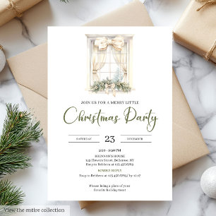 Whimsical Neutral Sage Beige Christmas Party Invitation