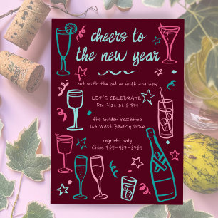 Whimsical NEW YEAR Party Cocktail Drinks Custom  Invitation
