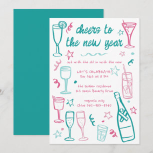 Whimsical NEW YEAR Party Cocktail Drinks Custom  Invitation