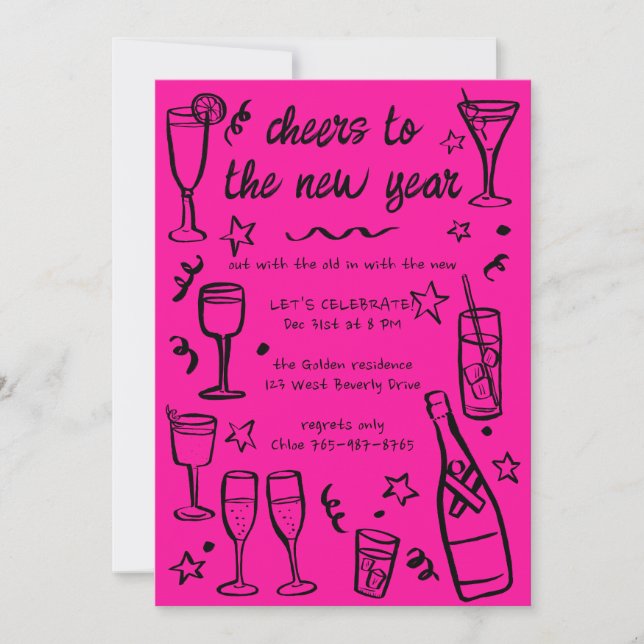Whimsical NEW YEAR Party Cocktail Drinks Custom  Invitation (Front)