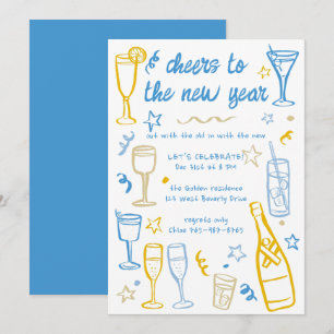 Whimsical NEW YEAR Party Cocktail Drinks Custom Invitation