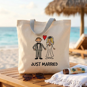 Whimsical Newlywed Couple - Just Married - Travel Tote Bag