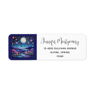 Whimsical Night Big Moon Landscape Address Label