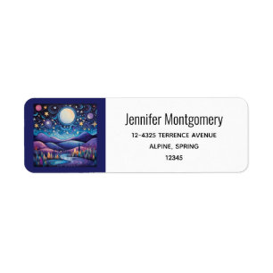Whimsical Night Big Moon Landscape Address Label