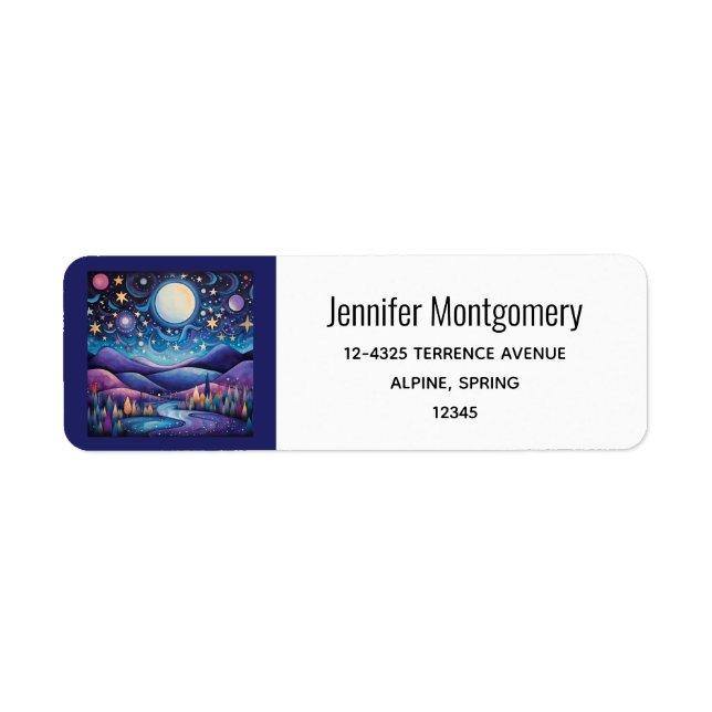 Whimsical Night Big Moon Landscape Address Label (Front)