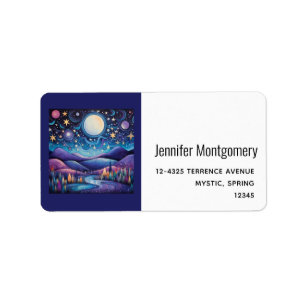 Whimsical Night Big Moon Landscape Address Label