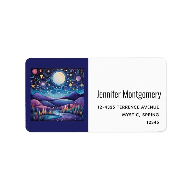 Whimsical Night Big Moon Landscape Address Label (Front)