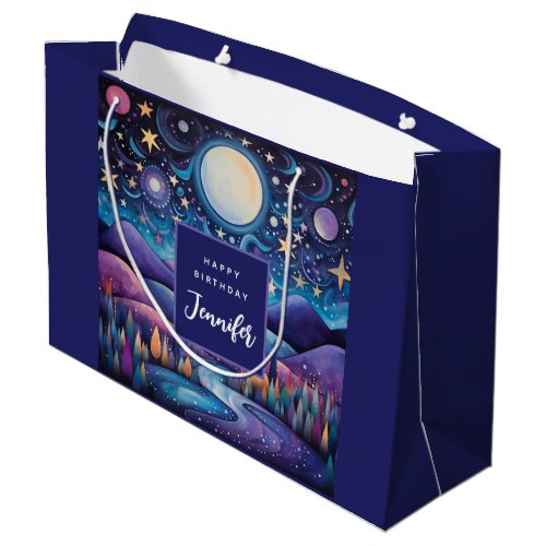 Whimsical Night Big Moon Landscape Birthday Large Gift Bag