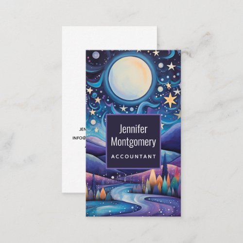 Whimsical Night Big Moon Landscape Business Card