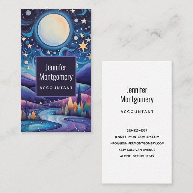 Whimsical Night Big Moon Landscape Business Card (Front/Back)