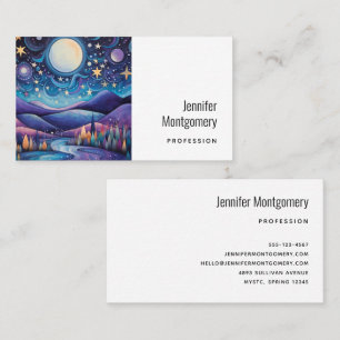 Whimsical Night Big Moon Landscape Business Card