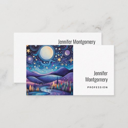 Whimsical Night Big Moon Landscape Business Card