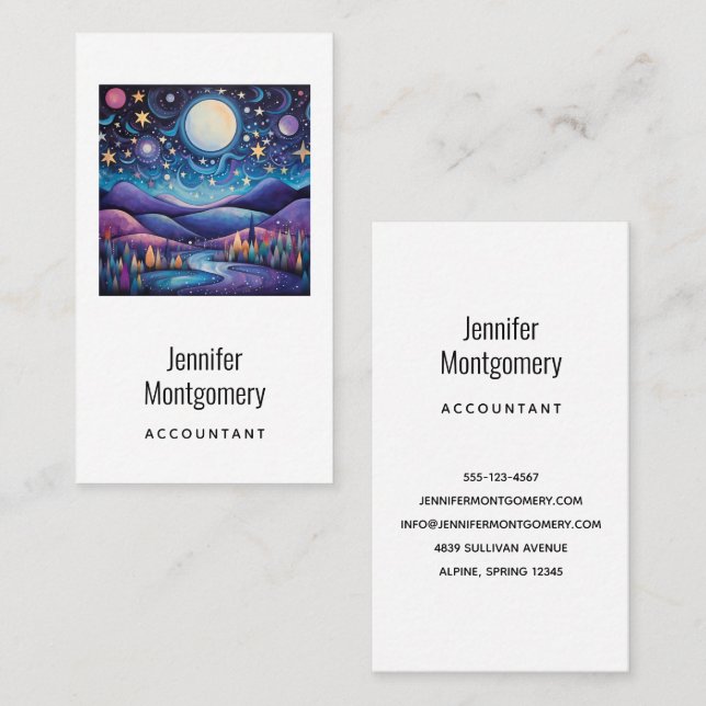 Whimsical Night Big Moon Landscape Business Card (Front/Back)