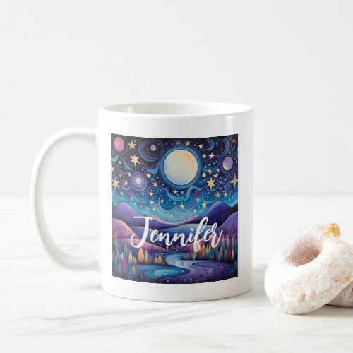 Whimsical Night Big Moon Landscape Coffee Mug