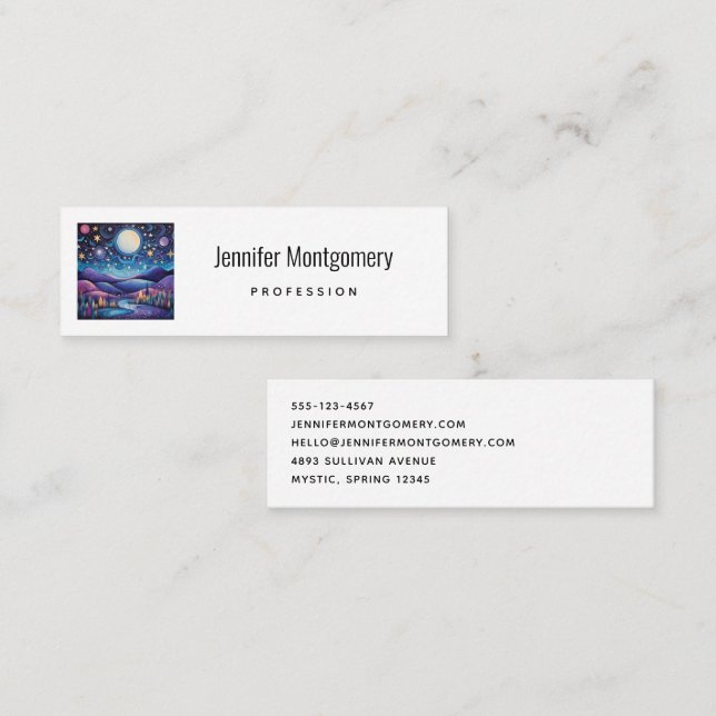 Whimsical Night Big Moon Landscape Mini Business Card (Front/Back)