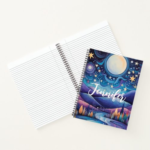 Whimsical Night Big Moon Landscape Notebook