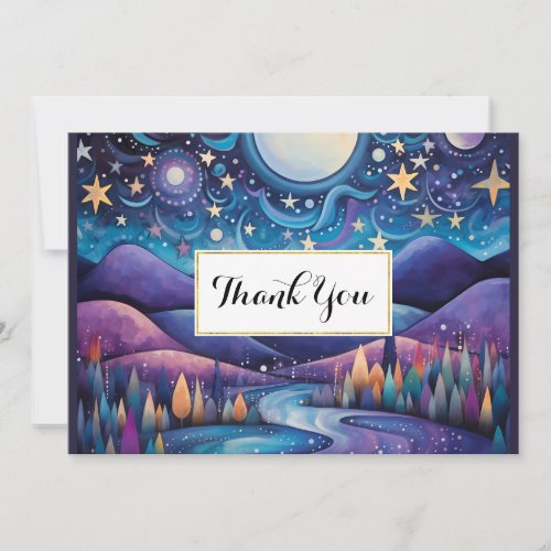 Whimsical Night Big Moon Landscape Party Thank You Card
