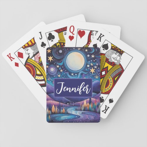 Whimsical Night Big Moon Landscape Playing Cards