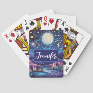 Whimsical Night Big Moon Landscape Poker Cards