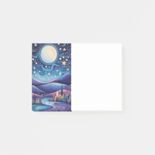 Whimsical Night Big Moon Landscape Post_it Notes