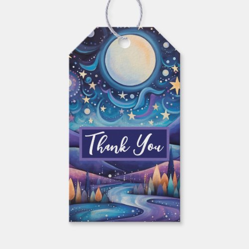 Whimsical Night Big Moon Landscape Thank You Gift Tags