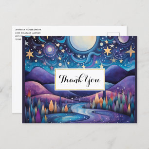 Whimsical Night Big Moon Landscape Thank You Postcard