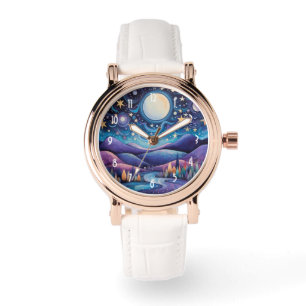 Whimsical Night Big Moon Landscape Watch