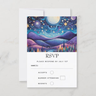 Whimsical Night Big Moon Landscape Wedding RSVP Card