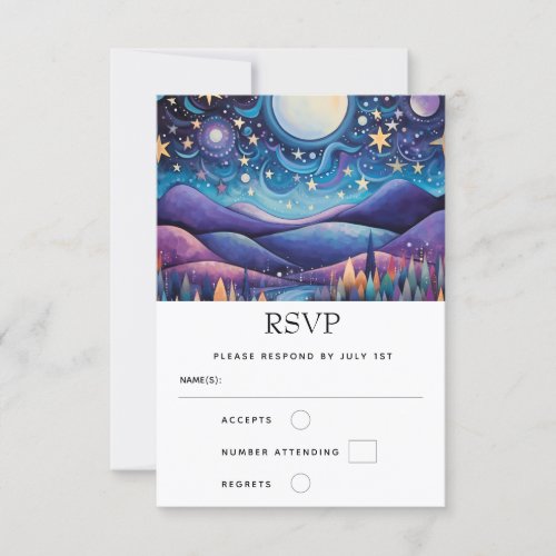 Whimsical Night Big Moon Landscape Wedding RSVP Card