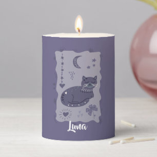 Whimsical Night Cat Folk Art Custom Pillar Candle
