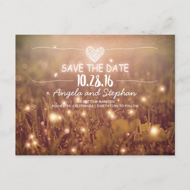 whimsical night lights save the date blush announcement postcard (Front)
