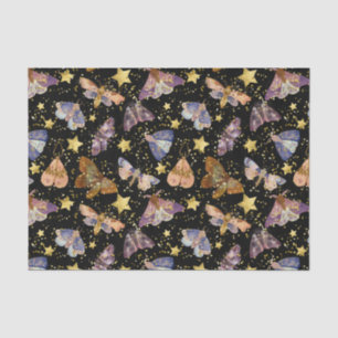 Whimsical Night Moth Butterflies Faux Gold Stars  Tissue Paper