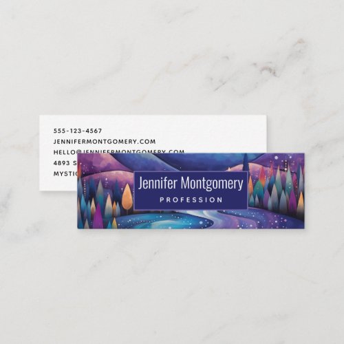 Whimsical Night Mountains and Trees Landscape Mini Business Card