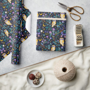 Whimsical Night Owl Pattern – Enchanting Forest Wrapping Paper