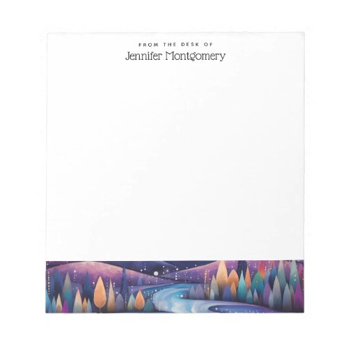 Whimsical Night _ River Trees and Mountains Notepad