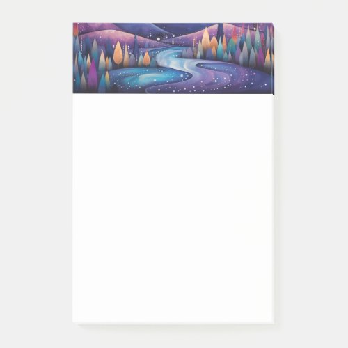 Whimsical Night River Trees and Mountains Post_it Notes