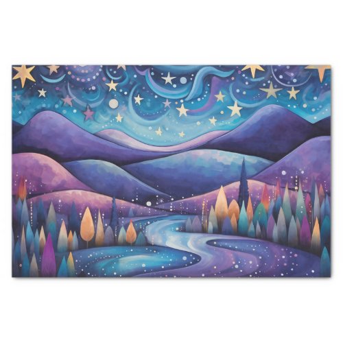 Whimsical Night _ River Trees and Mountains Tissue Paper
