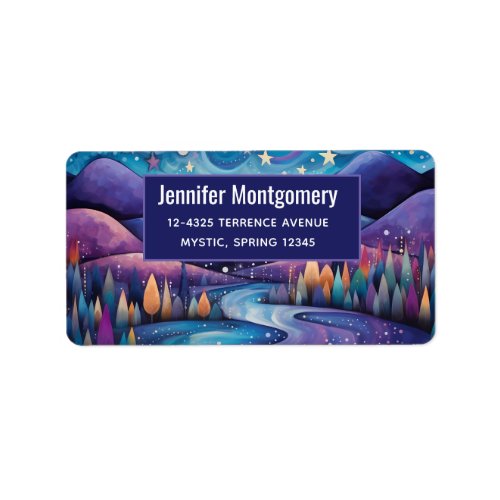 Whimsical Night _ River Trees Mountains Address Label
