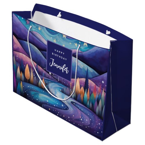 Whimsical Night _ River Trees Mountains Birthday Large Gift Bag