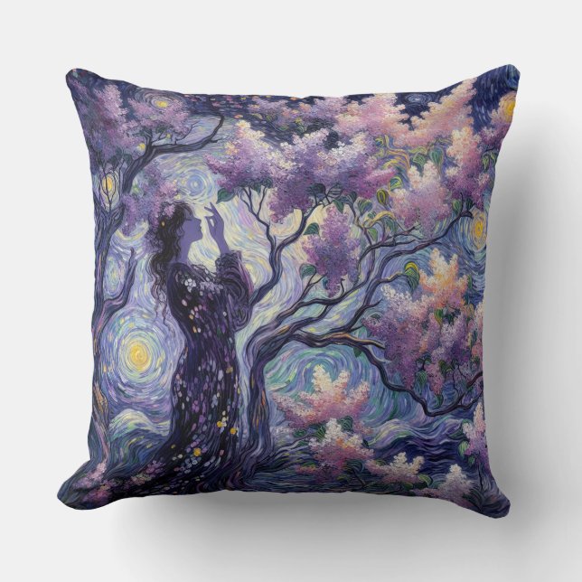 “Whimsical Night’s Embrace” Throw Pillow (Front)