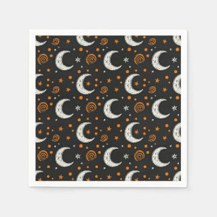 Whimsical Night Sky Crescent Moon Halloween Napkins