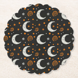 Whimsical Night Sky Crescent Moon Halloween Paper Coaster