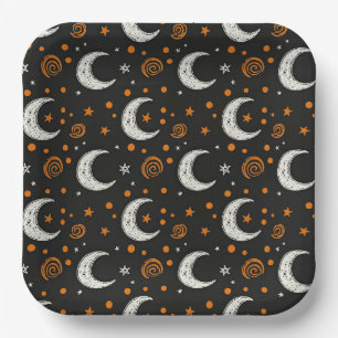 Whimsical Night Sky Crescent Moon Halloween Paper Plates