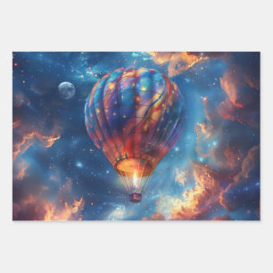Whimsical Night Sky Hot Air Balloon Ride Wrapping Paper Sheets