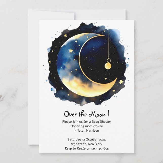 Whimsical Night Sky Watercolor Boy Baby Shower Invitation (Front)